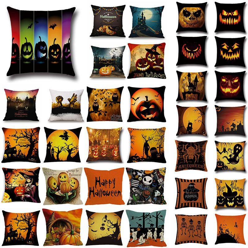 Cotton Linen Halloween Sofa Decor Cushion Cover With Stylish Pumpkin Design
