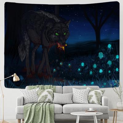 Arazzo da Parete Lupo Notturno Misterioso Orrore Stregoneria Animale Hippie Tapiz Arte Astratto Dormitorio Camera da Letto Decorazione Casa