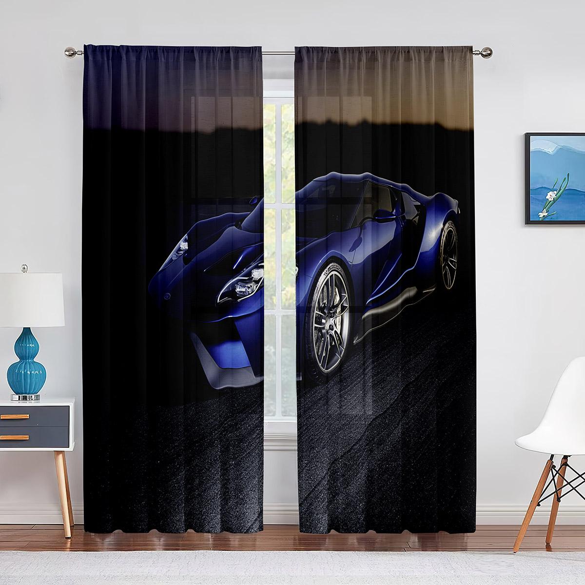 Тюлевые шторы со спортивным автомобилем и американским флагом для спальни — фото 8