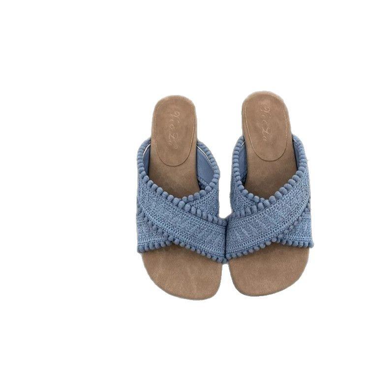 Nisje retro bohemske slippers med flat bunn for kvinner å bruke sommer nye seaside ferie strand kule slippers