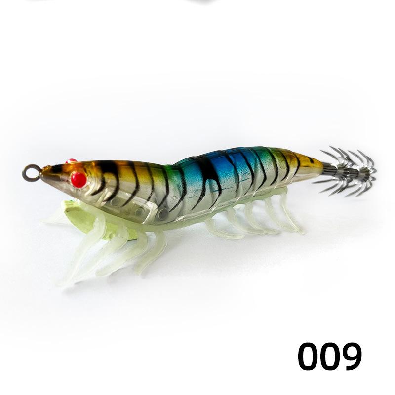 8Pcs/set Luminous Wood Shrimp Squid Hook, Cork Foot Wood Shrimp Luya Bait Bait with Ringing Beads, Fake Bait Wood Shrimp