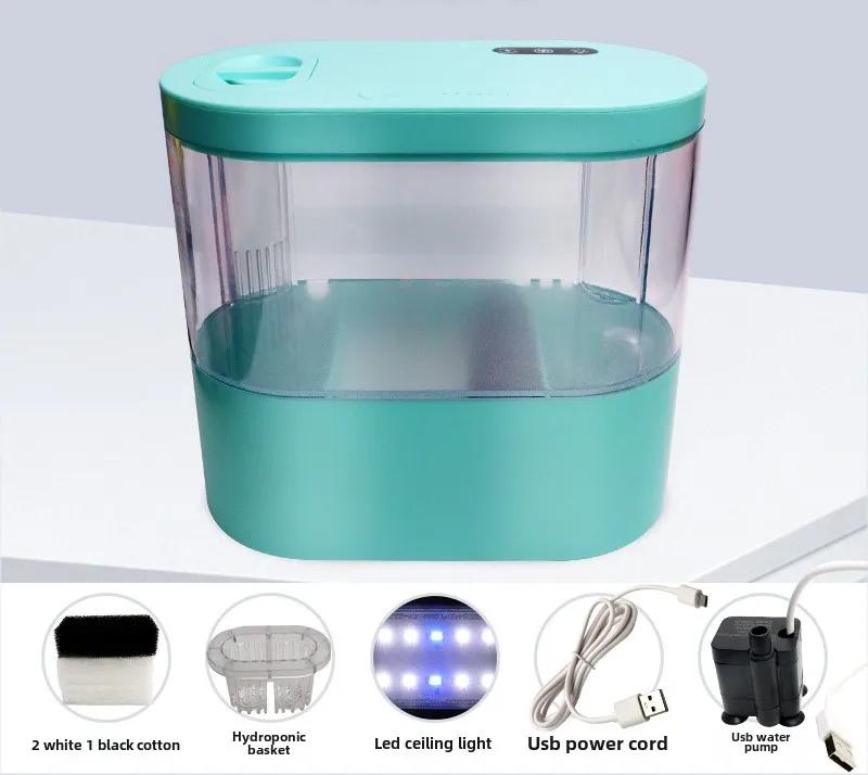 USB Mini Desktop Aquarium Fish Tank with Biochemical Filtration System LED Light Betta Fish Ecological Water Cycle Goldfish Tank