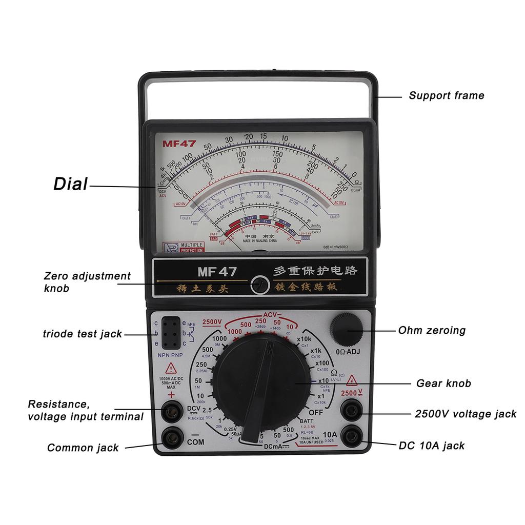 Multimeter s vnútorným magnetickým ukazovateľom typu MF47 Vysoko presný analógový multimetrový voltmeter pre priemysel