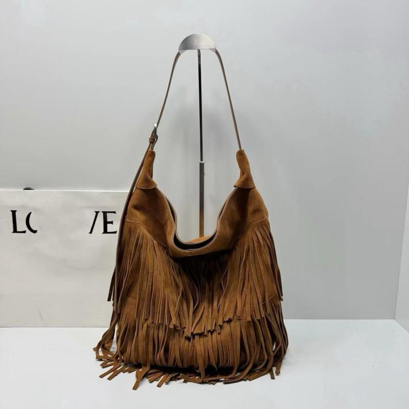 Womens Tassel Tote Bag Large Shoulder Bucket Vintage Top Grainsuede LeatherWomens