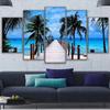 Beautiful Bali Ocean Sea Blue Tropical Palm Tree Canvas Painting Beach Clouds Posters 5 Piece Wall Art for Living Room Decor