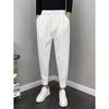 Men's Korean-Style Slim-Fit Suit Trousers - Solid Color, Nine-Point Length, Spring/Autumn, All-Match Straight Casual.