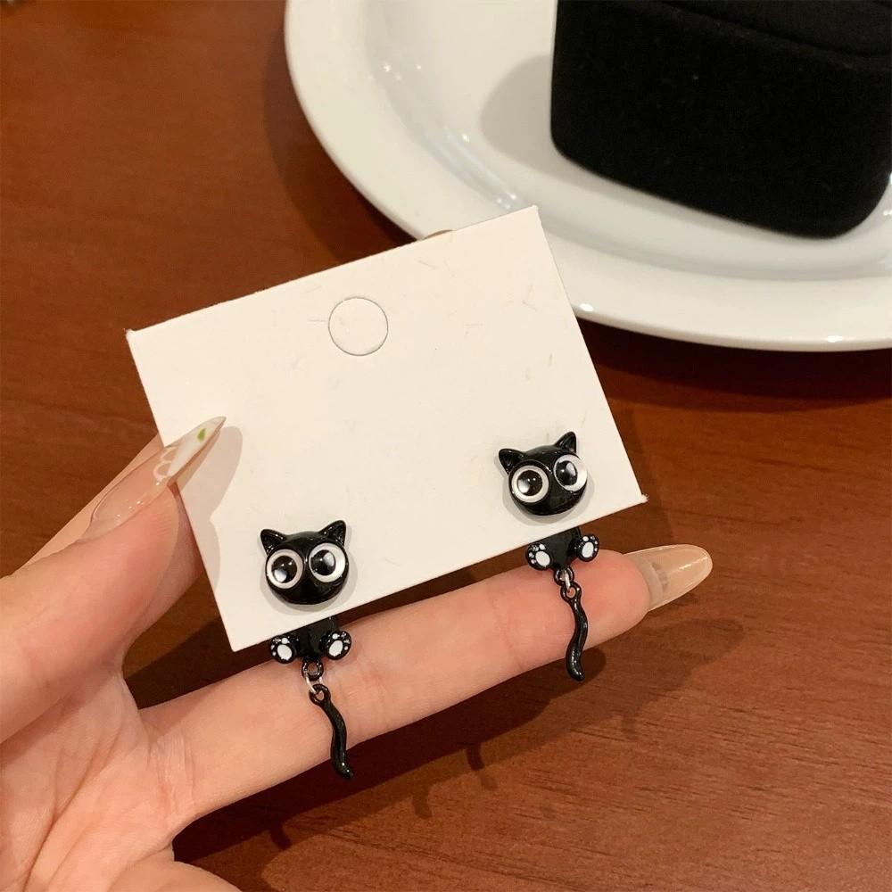 Simple Black Cat Earrings Cute Cartoon Earrings Fashion Black Cat Ear Studs Girl