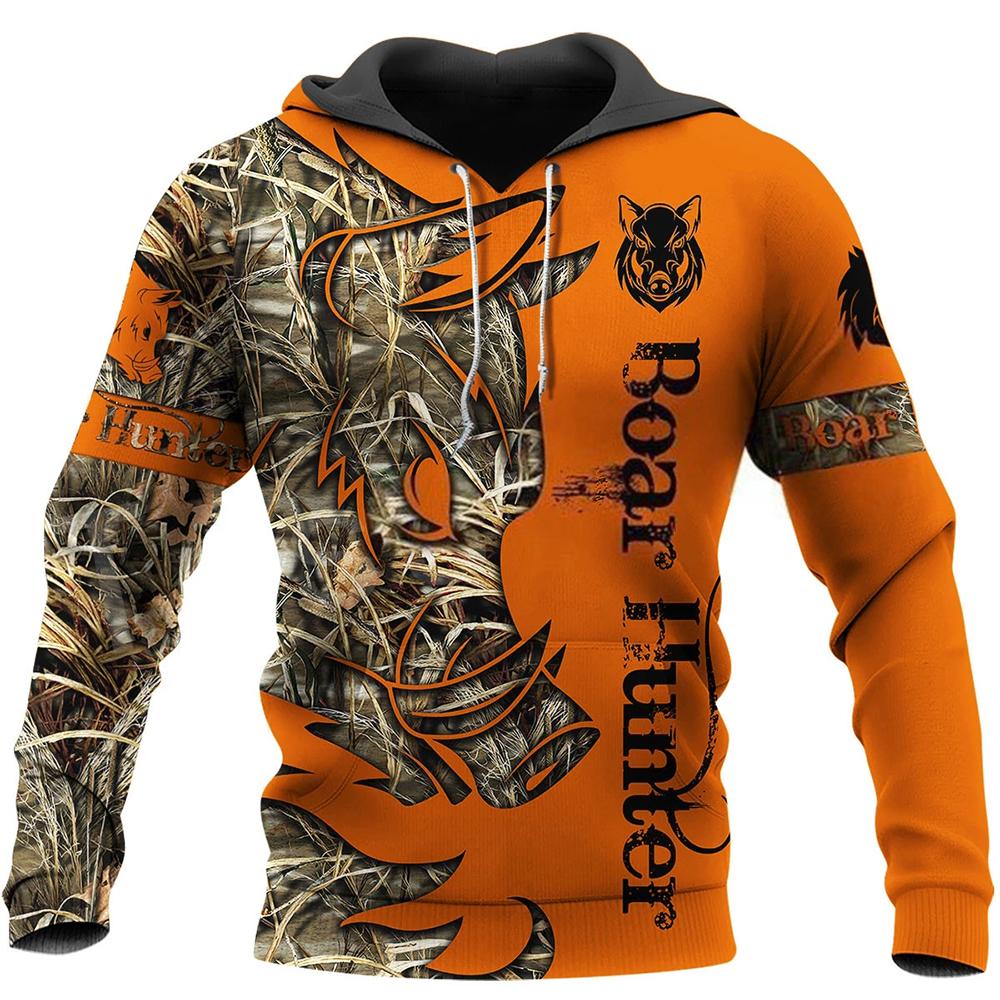 Sweat à Capuche Sweat-Shirt Veste zippée imprimé en 3D Camouflage Chasse au Sanglier Beige 5XL