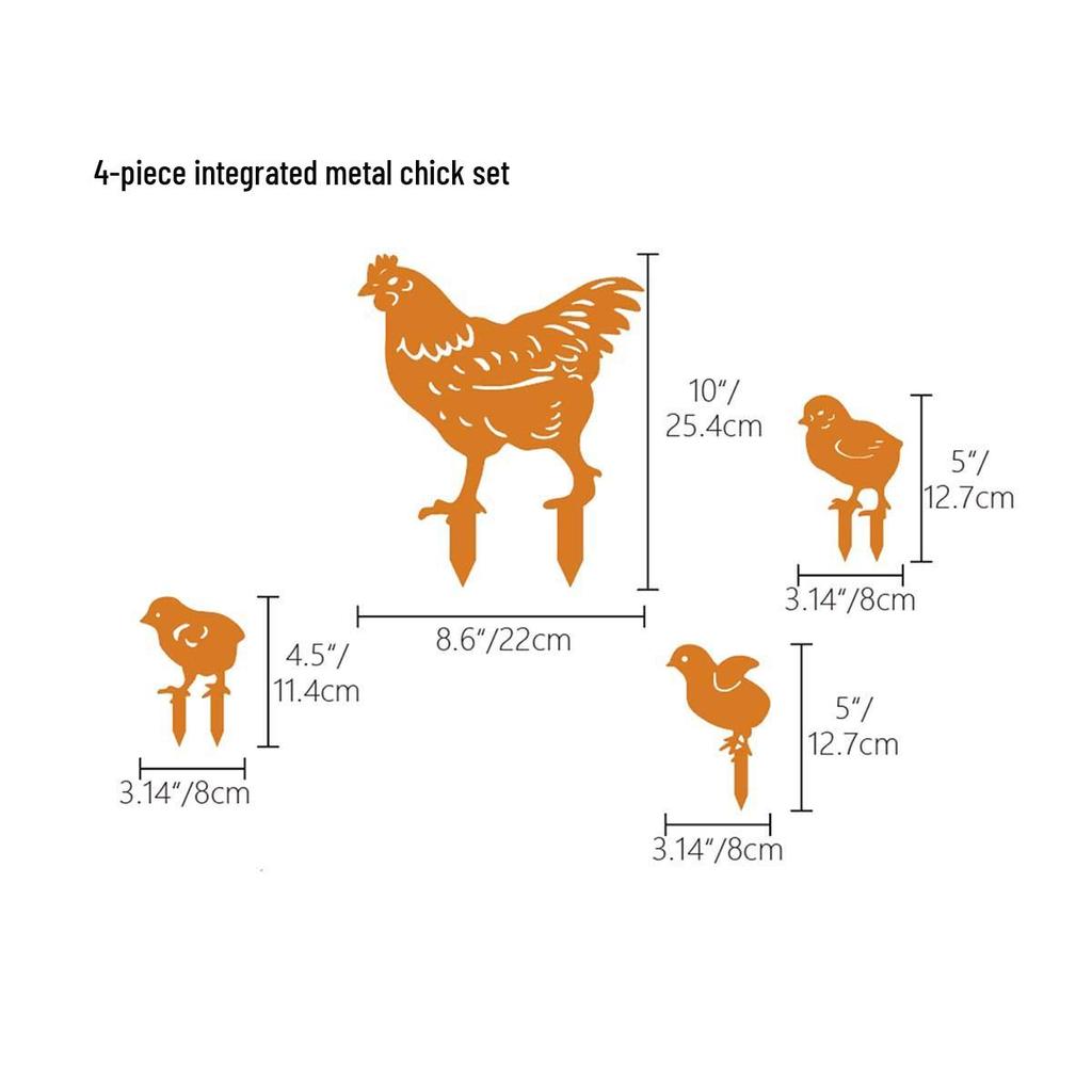 Creative Metal Hen and Chick Garden Decoration – Courtyard Chicken Family Lawn Ornament