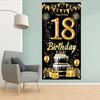 18th Birthday Door Cover Decoration 71 x 35 Inch Black and Gold Cake Banner with Balloons and Gifts for Eighteenth Birthday Party Supplies Happy 18