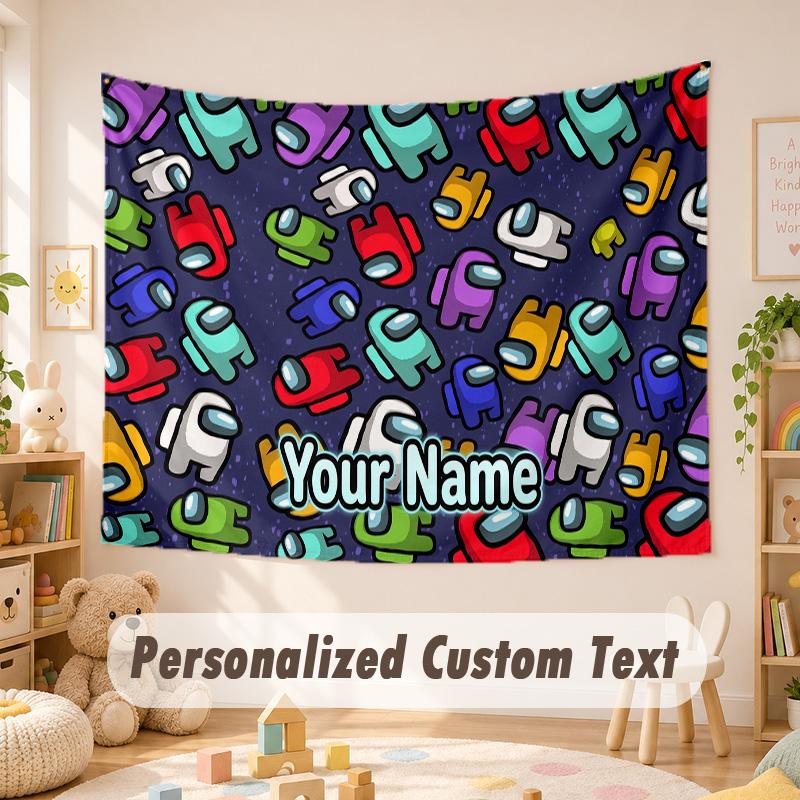 Custom Name Text Tapestry,Among Us Boho Wall Hanging, Decorative Backdrop Tapestry For Room
