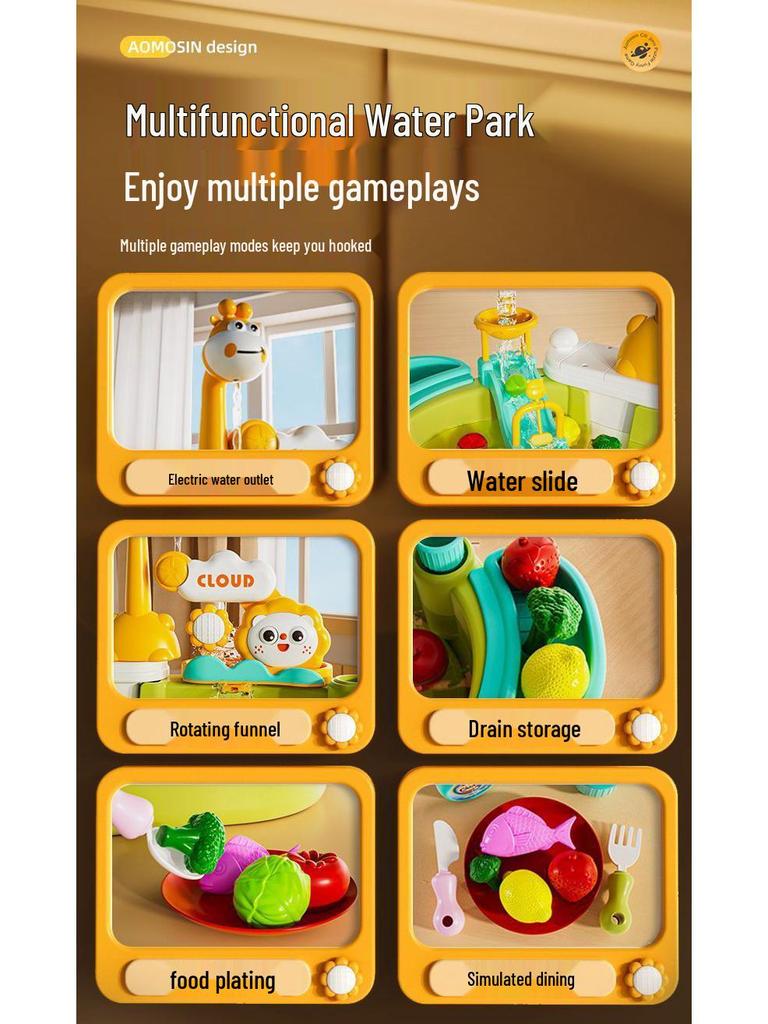 Montessori Kids' Dishwashing Sink Toy: Pretend Play Water Park with Circulating Faucet
