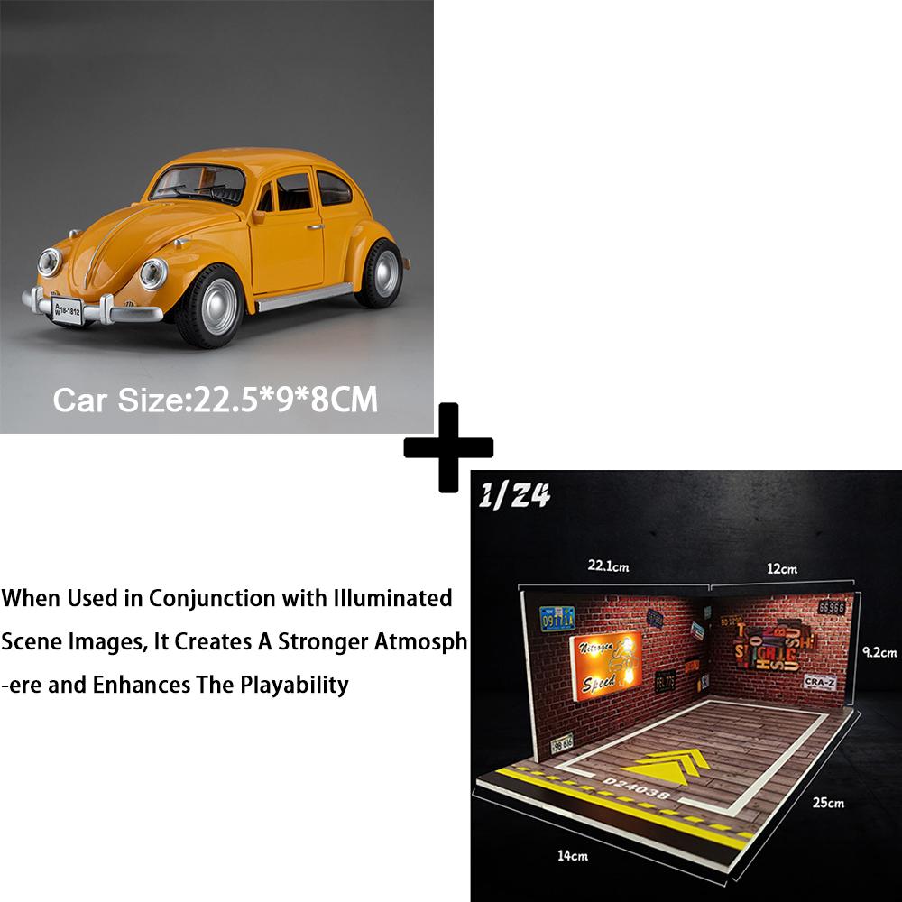 1:18 Mini Beetle 1955 Model Toy Cars Alloy Diecast Pull Back 4 Doors Opened Sound Light Simulation Vehicle Toys for Kids Gifts