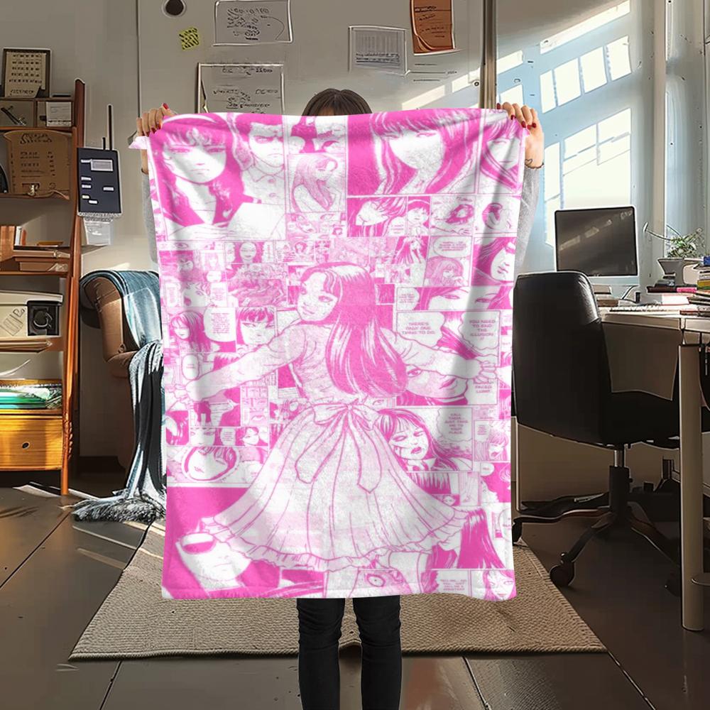 1PC Tomie Print Flannel Blanket, High quality Comfortable for All Seasons, Home Decor, Warmth and Comfort, Perfect for Christmas Gifts