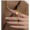 New Hip Hop Fashion Personality Gold Color Stainless Steel Collarbone Chain Necklace OT Buckle Opal Heart Pendant Choker Jewelry