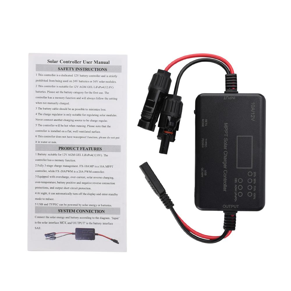 MPPT Solar Controller 12V Battery Dedicated Controller Photovoltaic Controller for Lead-Acid/Gel Batterie/Lithium Iron Phosphate