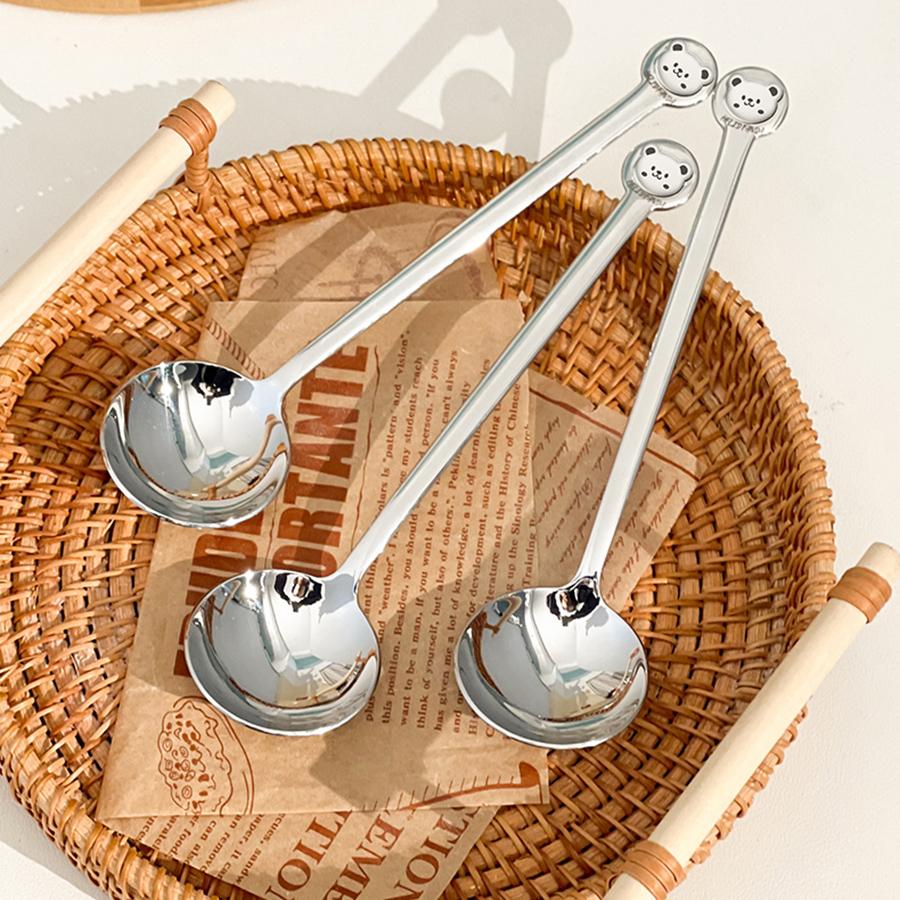 316 Stainless Steel Ice Cream Dessert Spoon Cute Little Bear Handle Soup Spoon Reusable Coffee Spoon Dishwasher Safe Tableware
