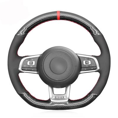 Black Carbon Fiber Suede No-slip Car Steering Wheel Cover for Volkswagen VW Golf 7 GTI T-Roc Passat Variant (R-Line) Up! GTI