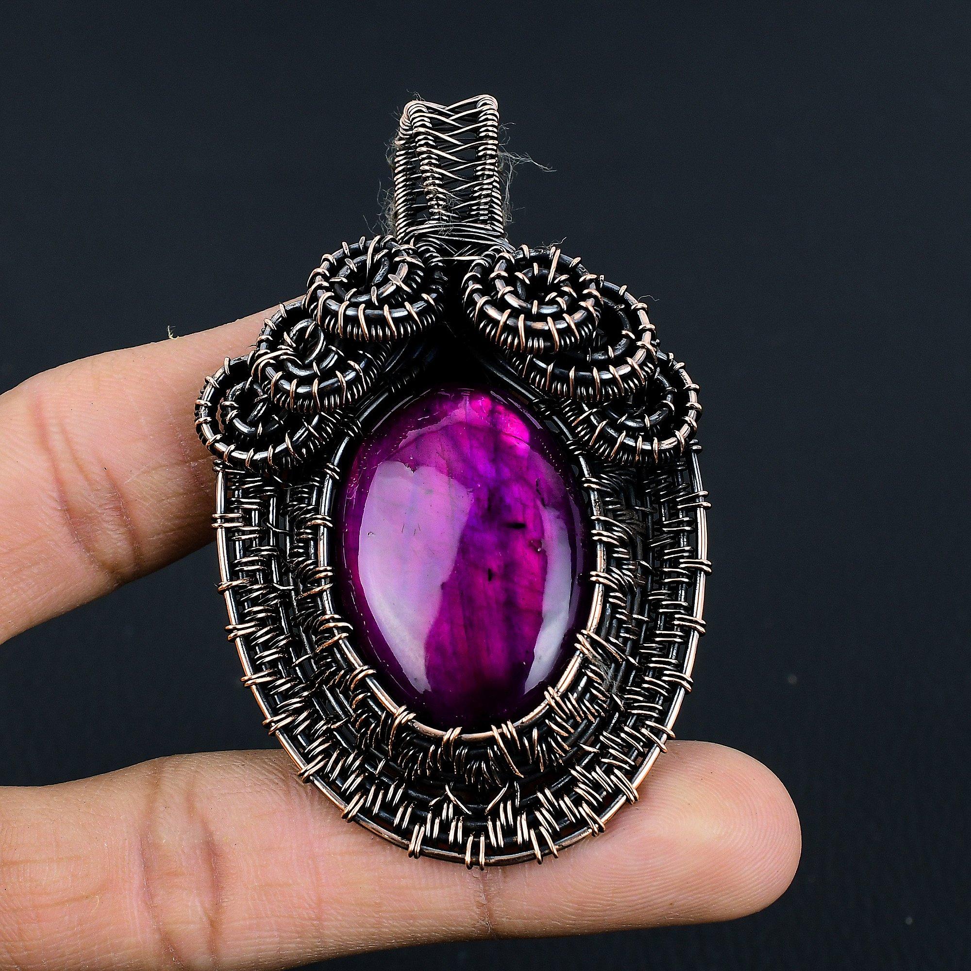 

Украшения из лабрадорита Pink Flash, обернутые медной проволокой 999 пробы, Ручная работа, Прекрасный кулон с драгоценным камнем для женщин 2.55 Inches