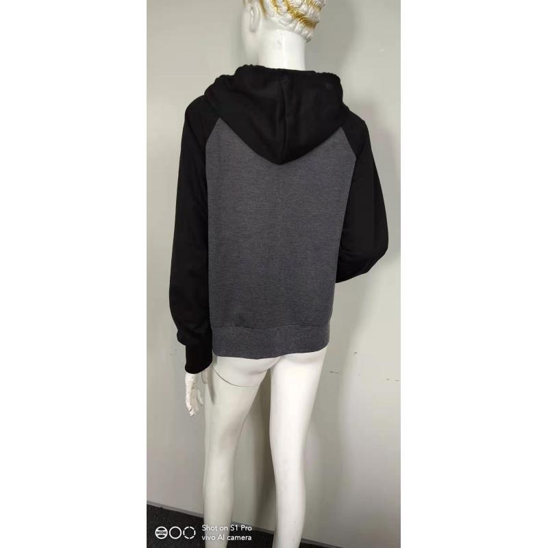 Women's autumn and winter fashion versatile long-sleeved zipper drawstring hooded sweatshirt