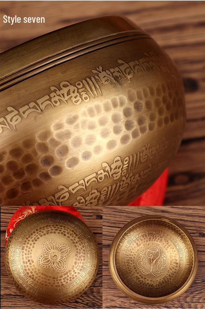 Handmade Nepal Singing Bowl with Six-Syllable Mantra for Yoga, Meditation, and Sound Healing - Calming Bronze Buddhist Bowl for Ear Cleansing.