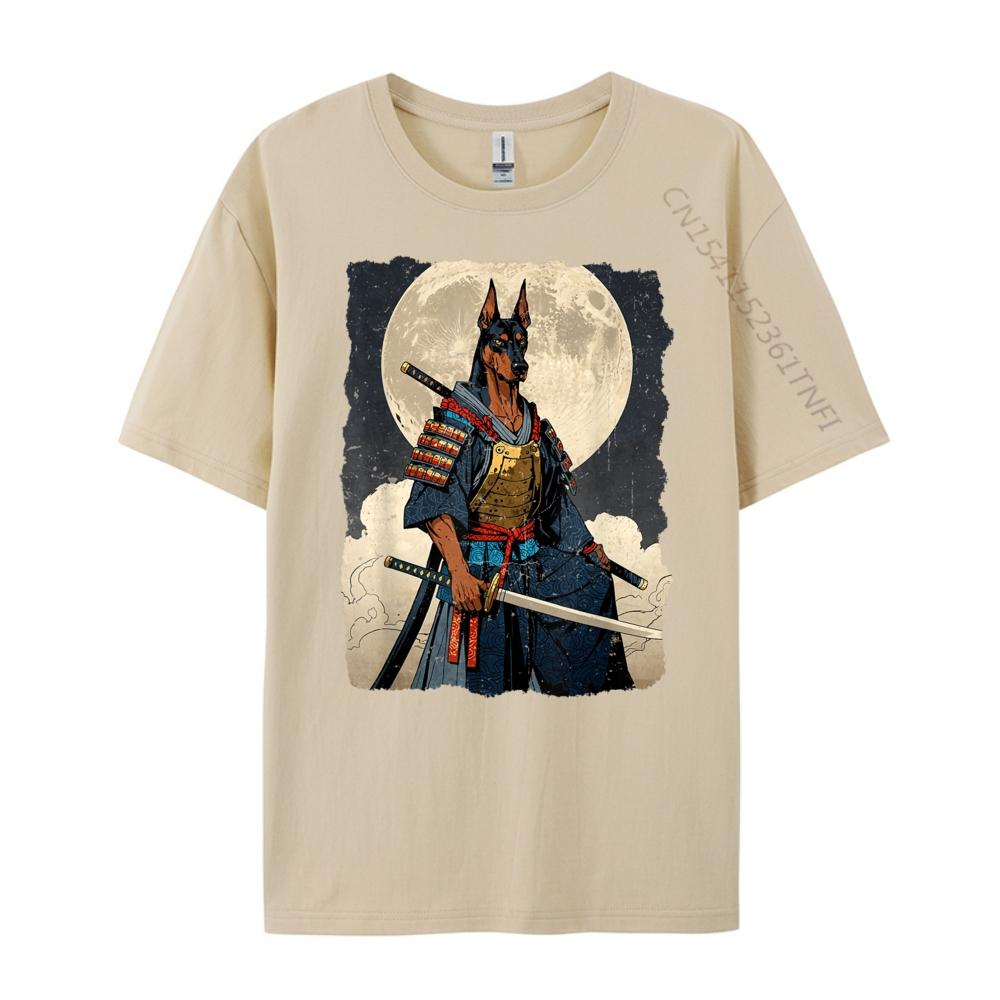 Doberman Dog Samurai Japanese Retro Ukiyo E Warrior Doberman T Shirt Men 100 Cotton Mans Camiseta Masculina Vintage