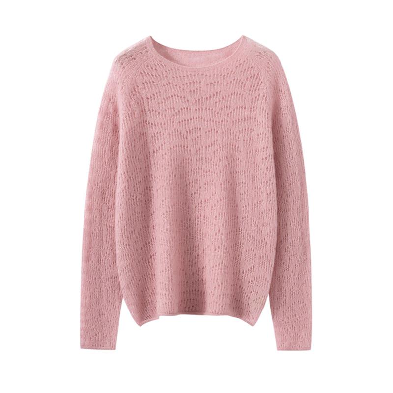 2024 Women's Cashmere Silk Knit Sweater - Hollowed-Out Long Sleeve Autumn/Winter Top