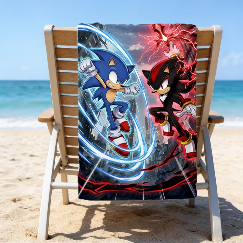 Ultra-Soft Beach Towel with Sonic Theme,Ideal for Pool - Camping, Diving - Perfect Travel Essential, Vibrant Beach Towel.