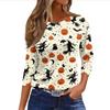 Women's 3/4 Sleeve Casual Shirt Loose Fit Round Neck Halloween Pumpkin Print T-Shirt Lightweight Comfortable Top for Everyday Wear