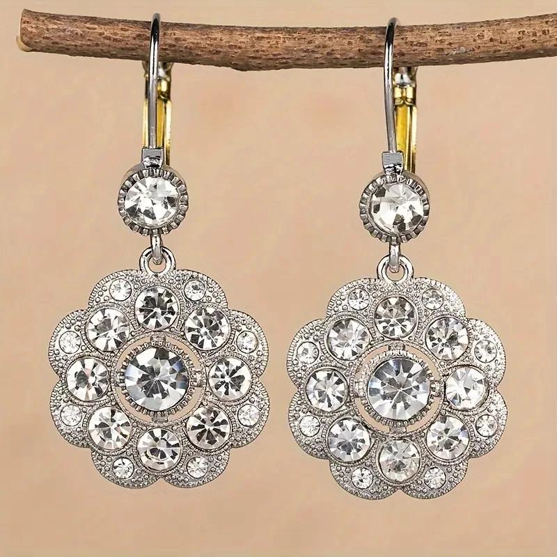 Round White Stone Earrings Delicate Personality Silver Color Geometry Dangle Earrings for Women Jewelry