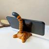 Tiger Cat Desktop Ornament Wooden Phone Stand, Ornament, Cute Artistic Sculpture Animal Holder, Handmade Decor, Creative Gift for Friends Office Desk
