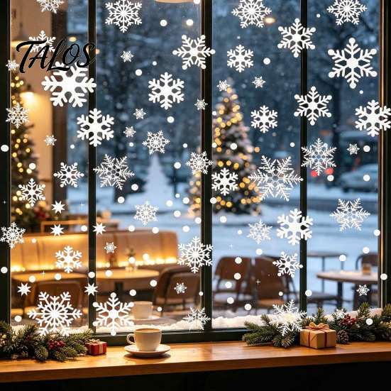 Shop Window Snowflake Displays 3PCS Christmas Static Stickers, Reusable Cling Decals, PVC Home Winter Glass Stickers Decoration Clings for Windows And