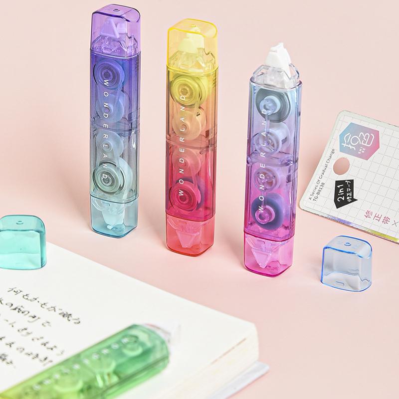 1pcs Gradual Color Correction Tape & Glue Tape Rainbow Design 2 In 1 Dual-side Correcting & Adhesive A7414