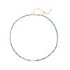 European and American retro natural blue apatite handmade beaded titanium steel necklace pendant natural turquoise collarbone chain