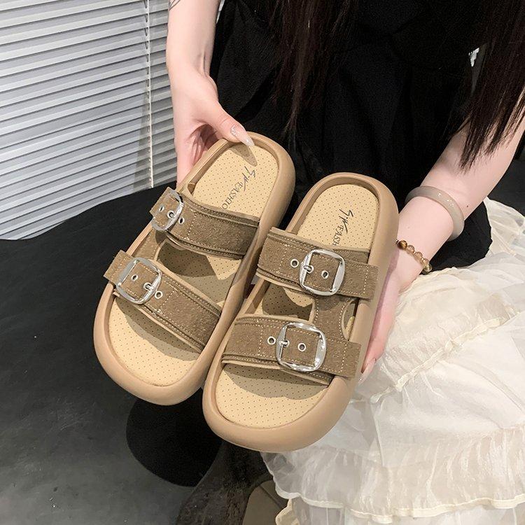 Thick-soled slippers summer new semi-drag comfortable casual soft outer wear flat-bottomed sandals women