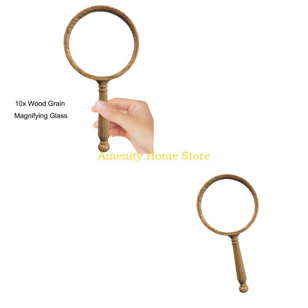 F26C Aspherical Lens 10X Magnifier with Retro Wooden Handle Not Fatigue Magnifying Glass for Detailed Observation Home Decors