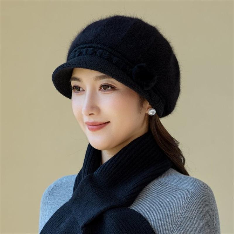 Autumn and winter middle-aged and elderly hats new women's fashion fleece thickened mother hat grandma hat knitted wool hat