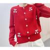 Early Spring New Heavy Industry Pearl Cherry Age Reduction Hundred Cardigan Outside with Knitted Sweater