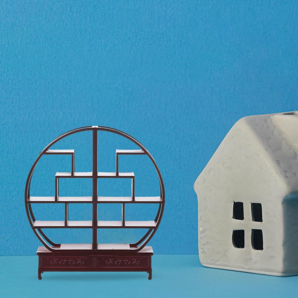 Alasum Miniature Furniture Display Shelf, Chinese Style, 1:25 Scale, Round, for Sandplay, Sand Play, Diorama, Dollhouse, Architectural Model, ABS
