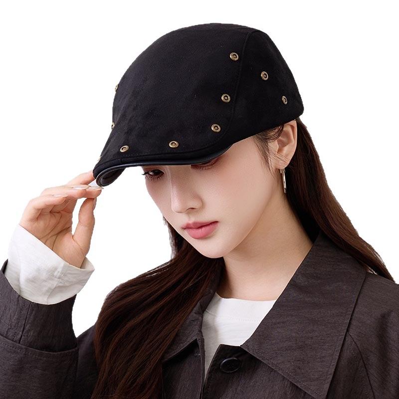New retro rivet forward hat women's spring and autumn British short-brimmed beret, thin and versatile, anti-wearing newsboy cap