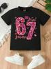 2026 Girls Fashion Pure Cotton TShirt Round Neck Top Number 67 Print Short Sleeve Breathable and Comfortable Sports Top