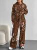 Europe, America Autumn and Winter 1116 Casual Retro Flower Long-sleeved Suit Women's Hooded Sweater Trousers Two-piece Set