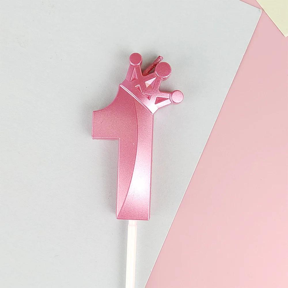 Pink Macaron Candy Color 0-9 Birthday Party Cake Decoration Baking Plug-in Creative Age Digital Candle