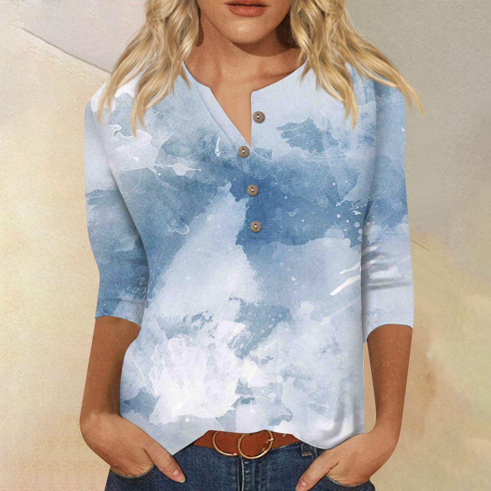 

Рубашки с рукавом 3/4 для женщин, милые футболки с цветочным принтом и графическим принтом, блузки, повседневные базовые топы больших размеров, пуловеры XL