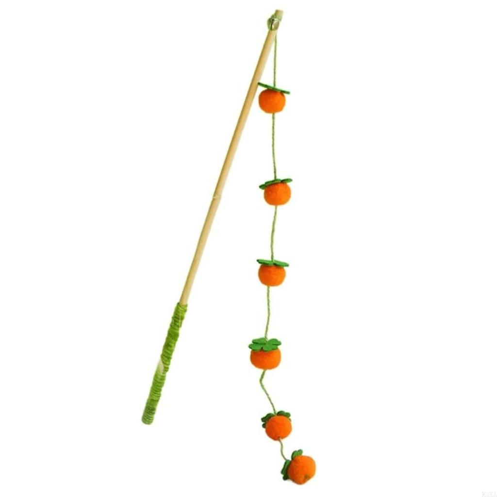  Teaser Toy: Solid Wood Long Pole with Bell, Fruit Design, Scratch-Resistant
