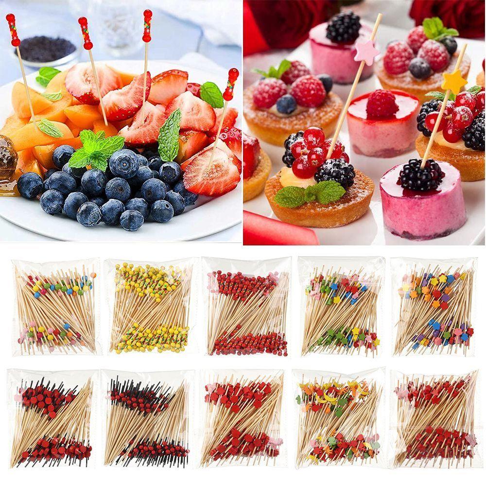 100 Pcs Fruit Toothpicks Cocktail Fork Dessert Salad Stick Picnic Wedding Disposable Bamboo Pick Wooden Picnic Party Supplies