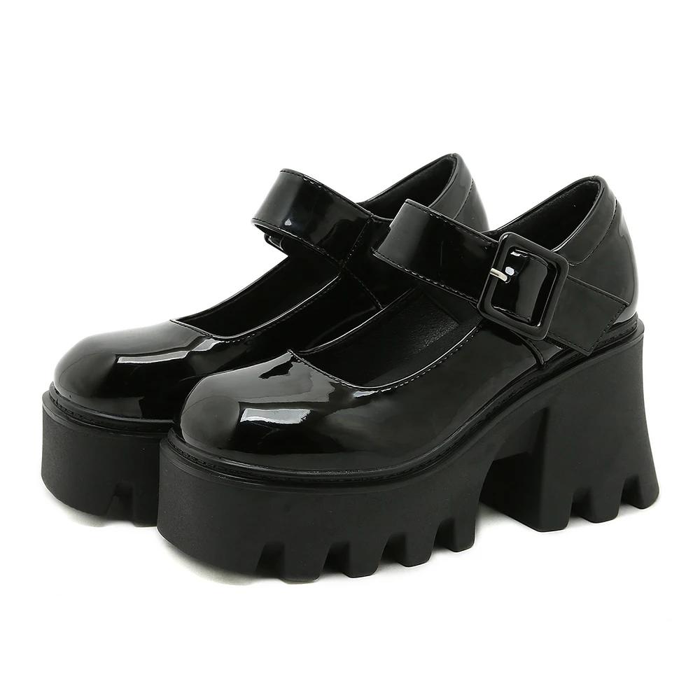 

Модные женские туфли-лодочки в японском стиле на платформе, туфли Лолиты для женщин, массивный каблук, винтажные мягкие туфли для девочек, школьные туфли Мэри Джейн на каблуке 40 чёрный