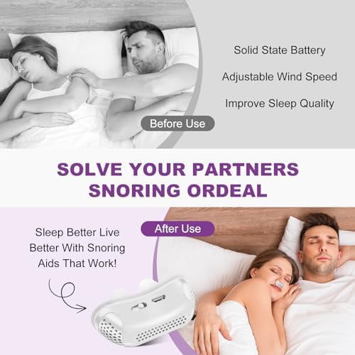 Anti-Snoring Device, Dual Turbine Electric Adjustable Ventilation, Adjustable Wind Speed, Snoring Solution for Men and Women, Blue