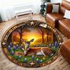 1pc Deer Forest Round Chair mat Area Rug - Non-Slip, Floor Mat for Office, Bedroom, home decor Christmas Gift-1002336