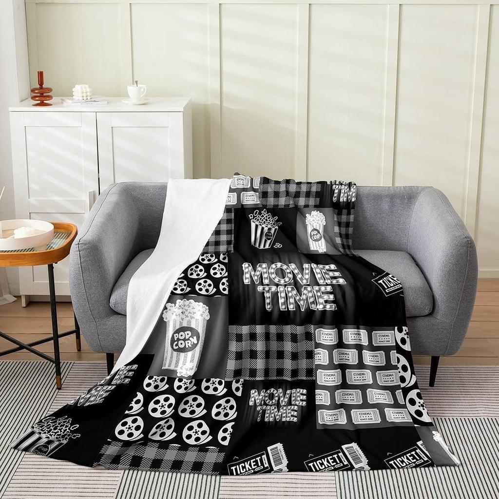 Popcorn All Season,Bed Blanket Cinema Poster Blanket, for Kids Boys Girls Teens Decor Movie Theater Food Blanket Home Decor